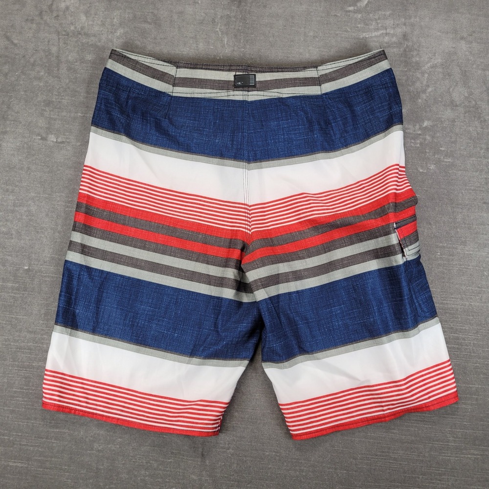 ONeill Mens Blue Red White‎ Striped Board Shorts Swim Trunks Size 32